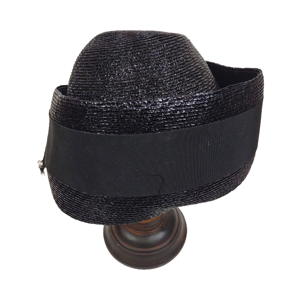 Mr John Jr Vintage Straw Pillbox Hat Black w Bow Union Made Fancy Church Formal - Picture 8 of 10